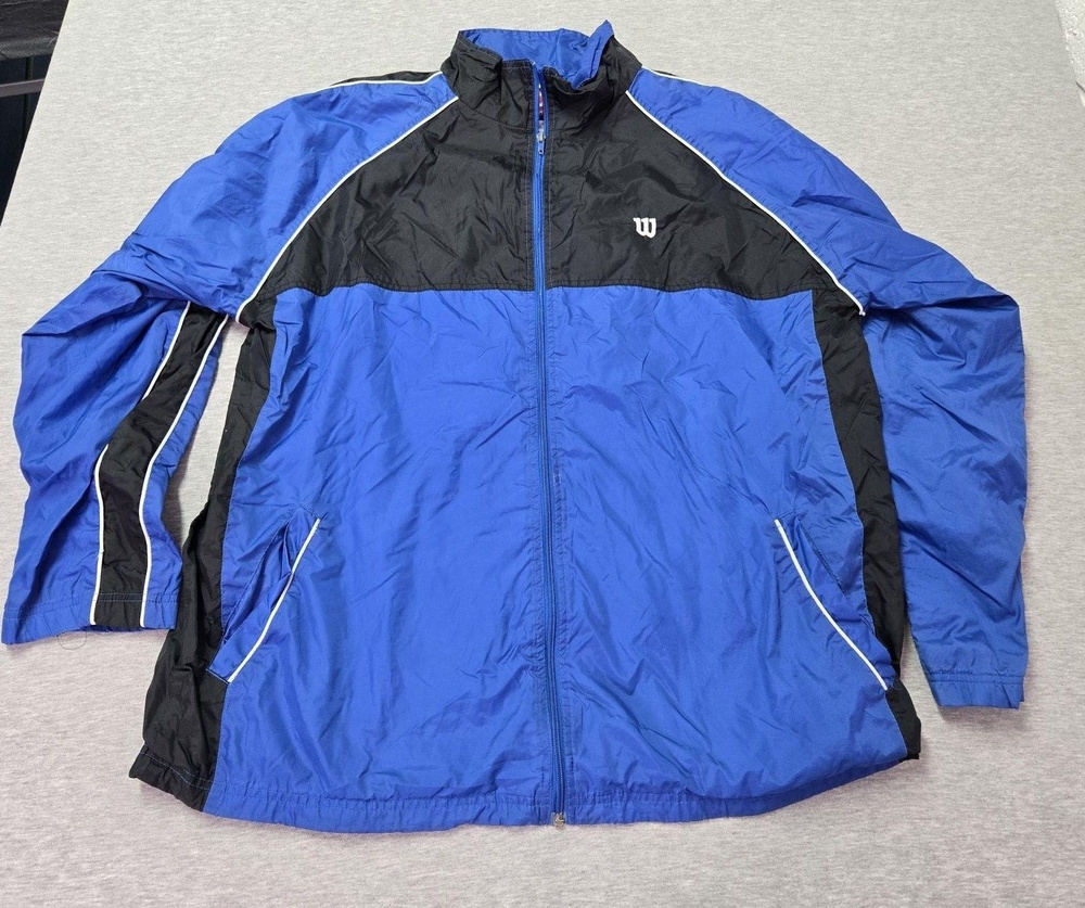 Wilson Jacket Mens XL Blue Black Colorblock Full Zip Windbreaker Lined Tennis